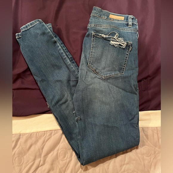 Garage Distressed Ripped Medium Blue Skinny Jeans - Picture 2 of 4